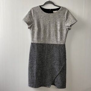 Ann Taylor LOFT Womens Dress 6 Sheath Short Sleeve White-Black Marled Speckle